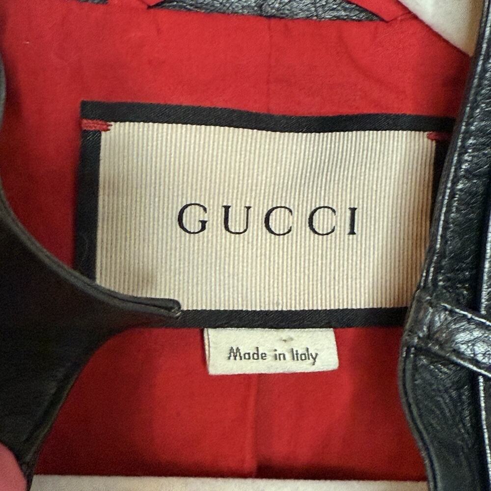Gucci Black Leather Bomber Jacket Pink Bow Front Size 40 (4 US) - Picture 10 of 15
